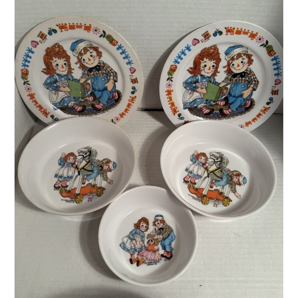 1969 Raggedy Ann and Andy ONEIDA 5 Pc Children's Plates 2 Bowls 3 RARE Bobs Merr